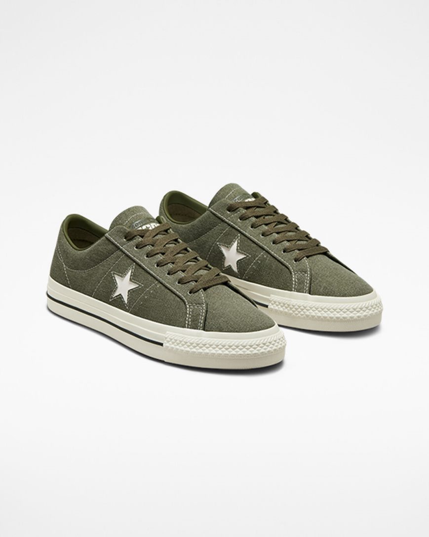 Men's Converse CONS One Star Pro Heavyweight Canvas Skate Shoes Olive / Black | AU 381CEG